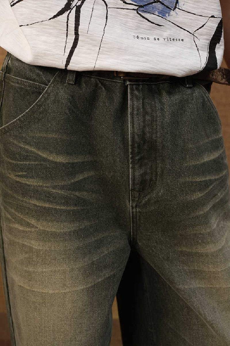 Faded Green Straight Jeans