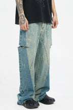 Side Patched Distressed Jeans
