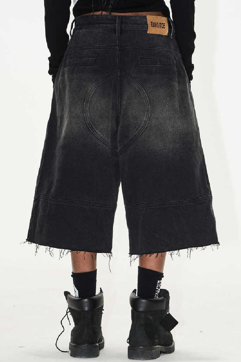 Washed Biker Raw Shorts