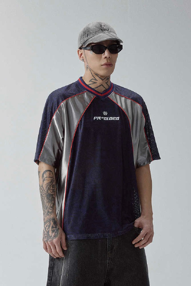 Mesh Panel Colorblock Jersey Tee