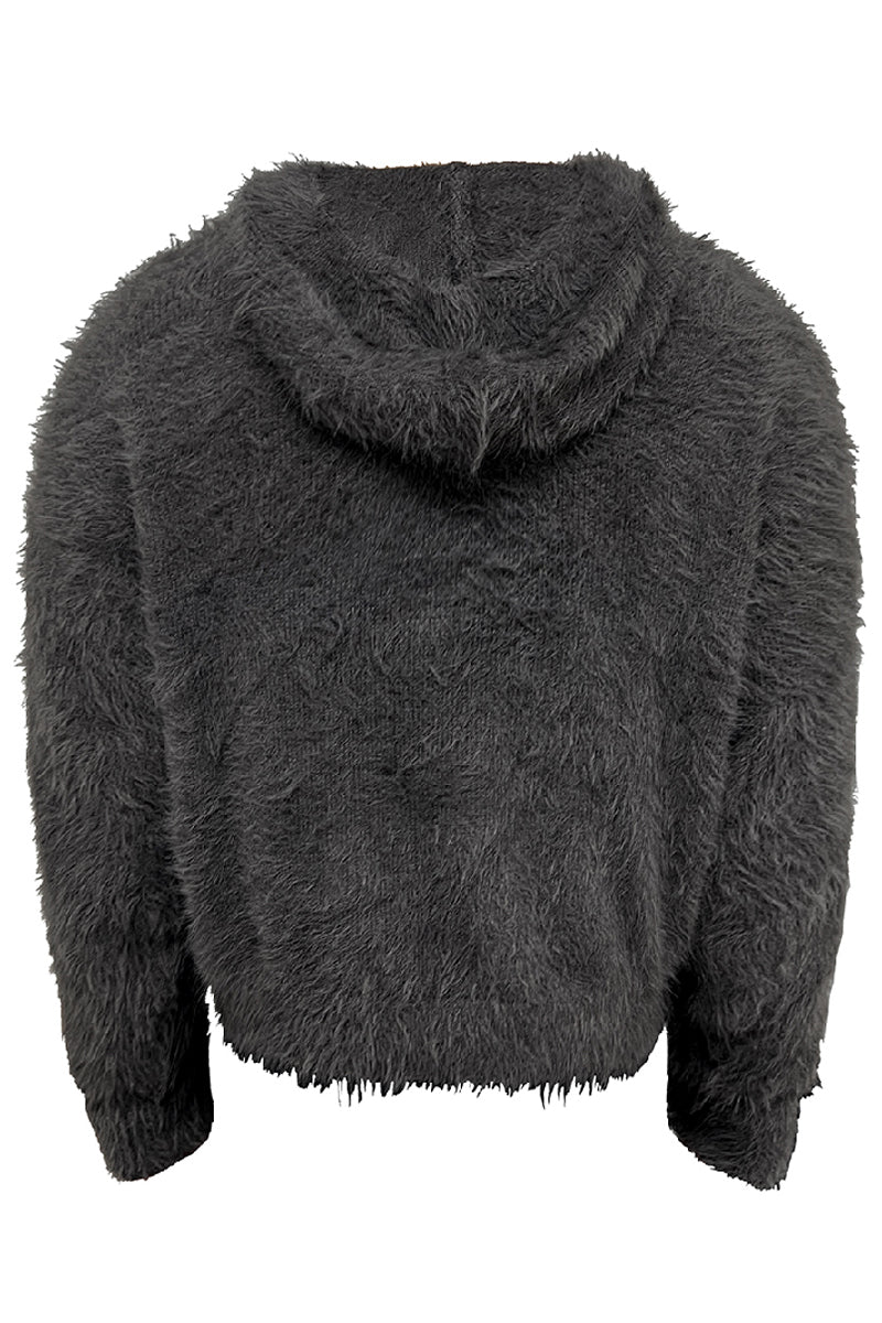 Mink Hair Half-Zip Hooded Sweater