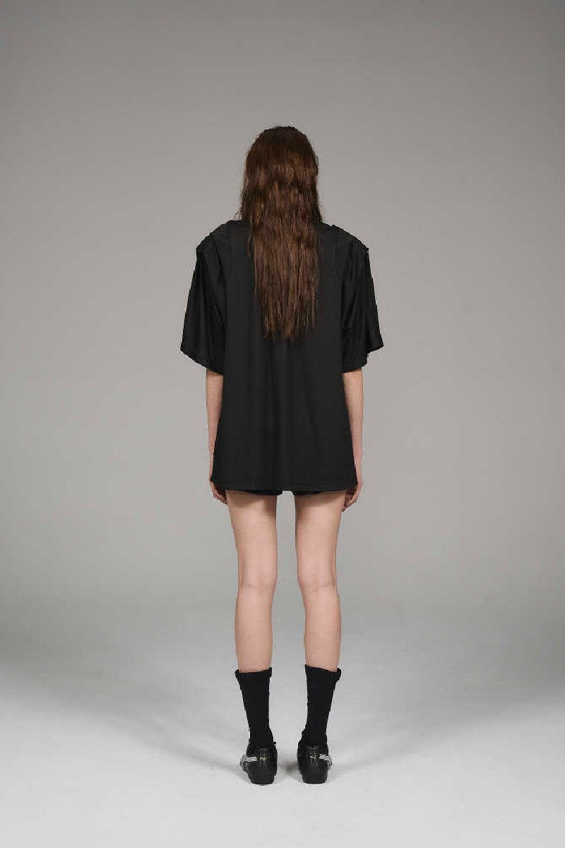 Oversized Pleated Logo Tee