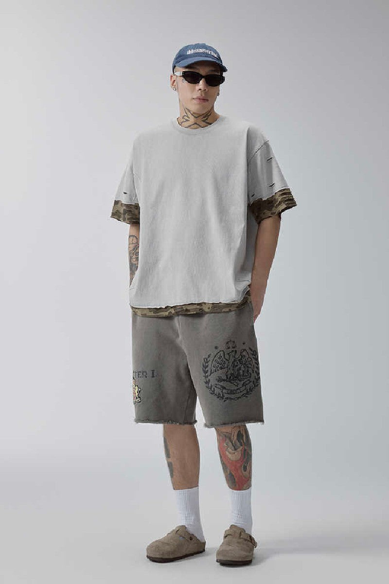 Distressed Stamp Print Shorts