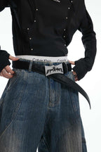 Distressed Leather Metal Buckle Belt