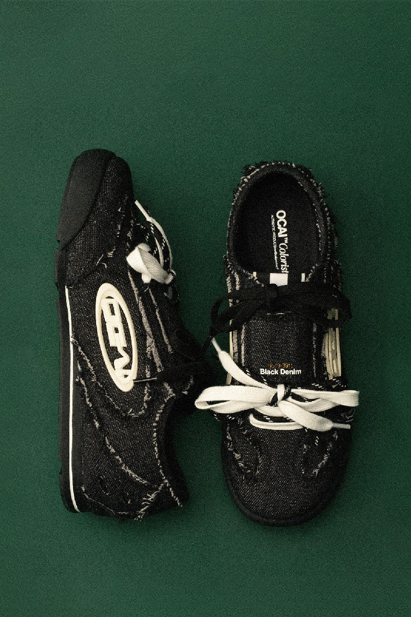 College Black Denim Trainer Sneakers