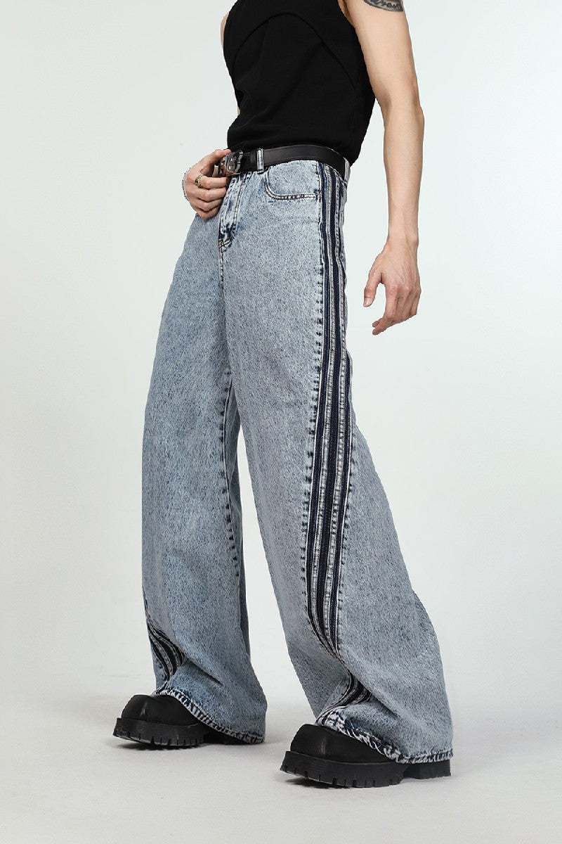 Irregular Striped Flared Jeans