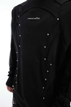 Deconstructed Mesh Panel Studded Turtleneck Tee