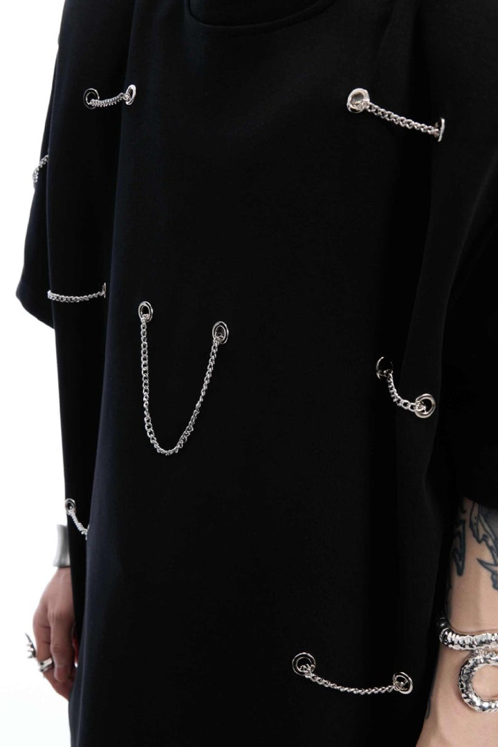 Chain Detail Padded Shoulder Tee