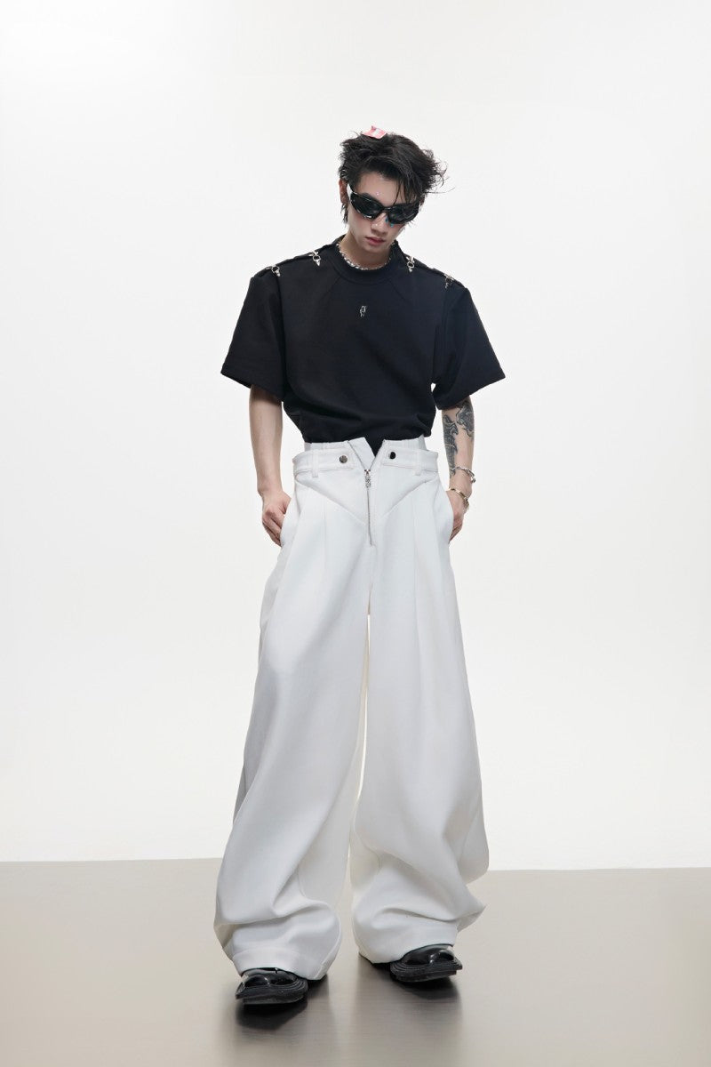 Zipper Detail Wide Leg Trousers