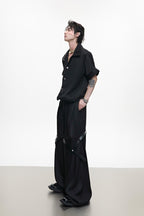 Textured Belted Suit Trousers