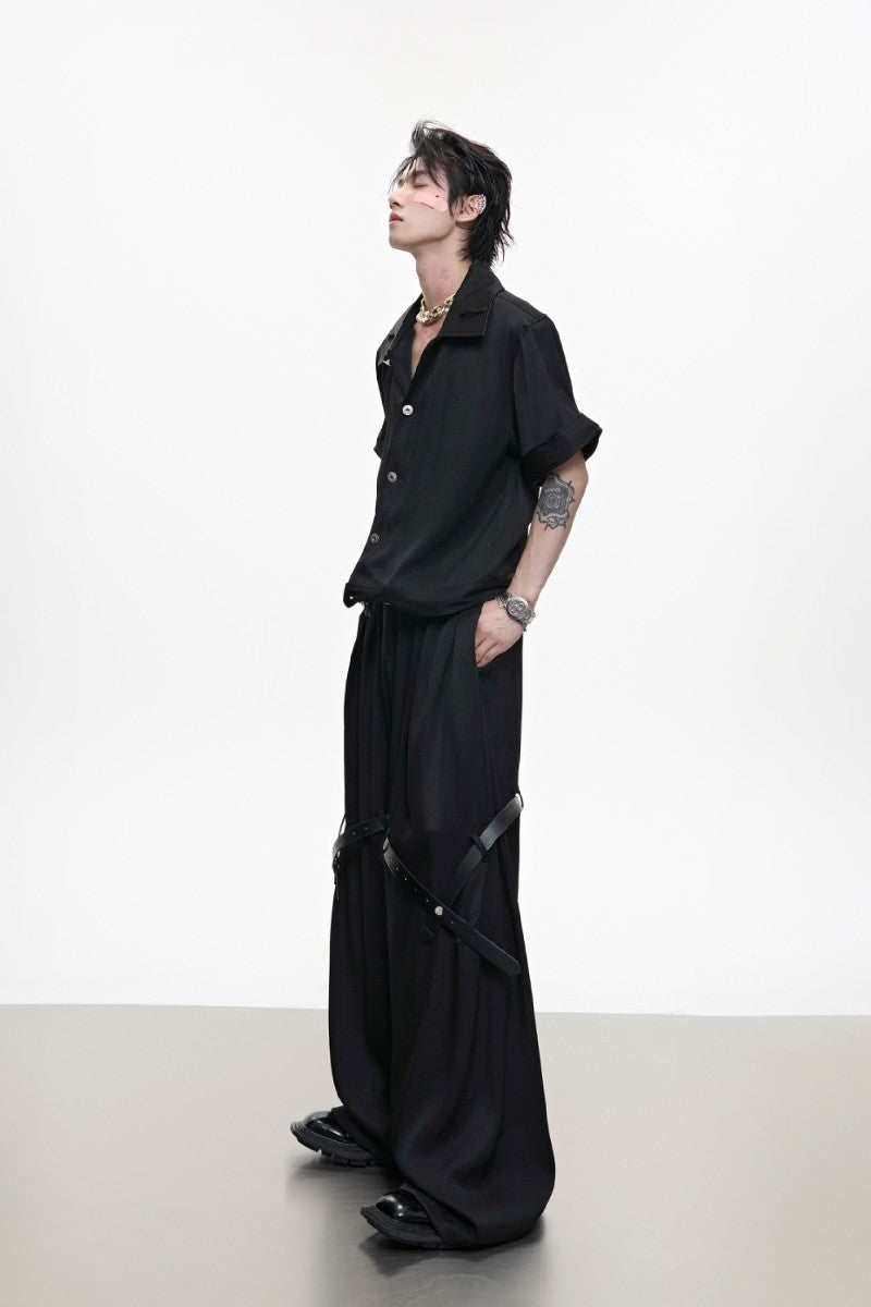 Textured Belted Suit Trousers