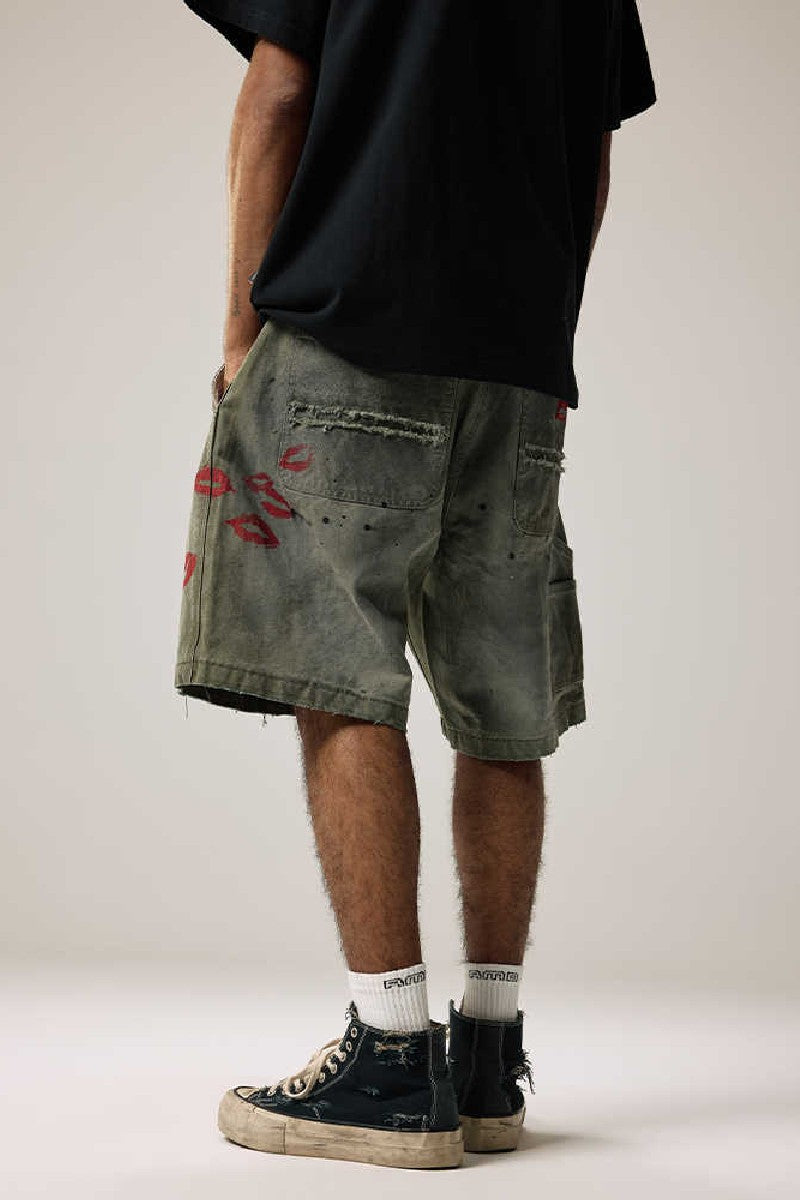 Distressed Washed Cargo Shorts