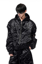 Cropped Hooded Ruched Sleeve Bomber Jacket