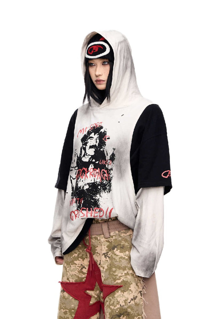 Faded Graphic Layered Hoodie