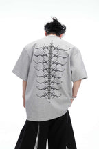 Studded Embroidered Spine Cotton Tee