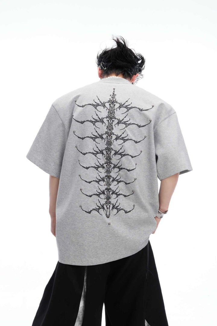 Studded Embroidered Spine Cotton Tee