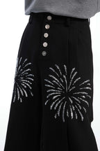 Sequin Flame Metal Button Flare Pants