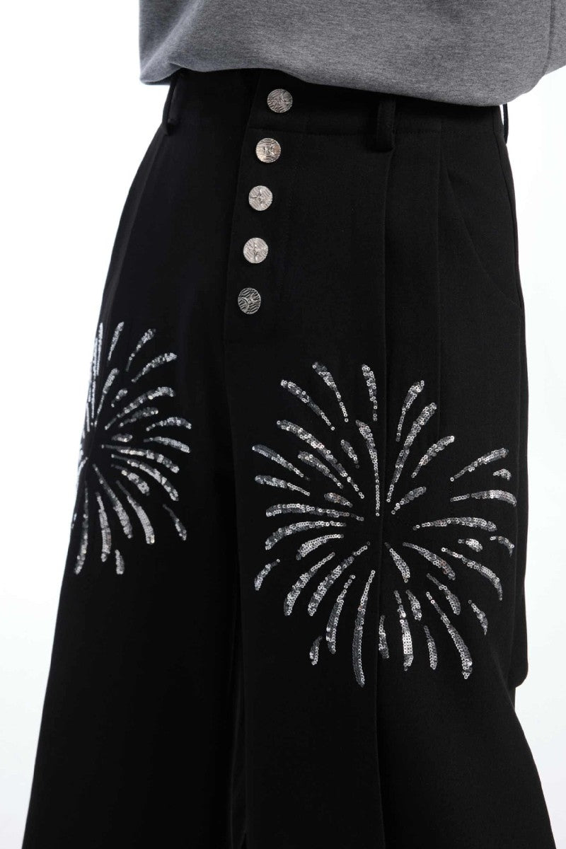 Sequin Flame Metal Button Flare Pants