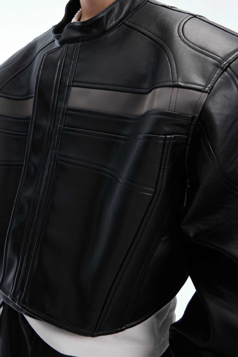 Deconstructed Patchwork Short Leather Jacket