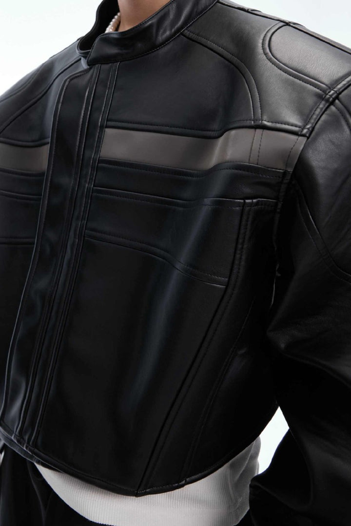 Deconstructed Patchwork Short Leather Jacket