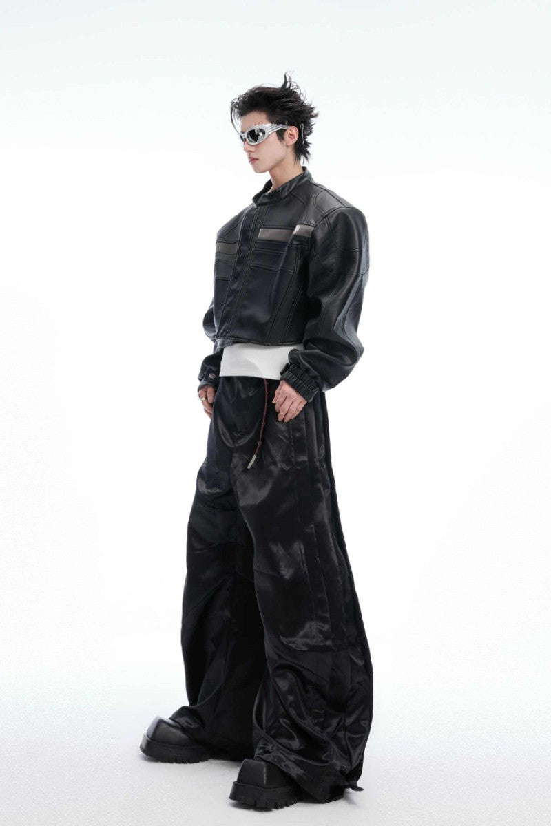 Deconstructed Patchwork Short Leather Jacket
