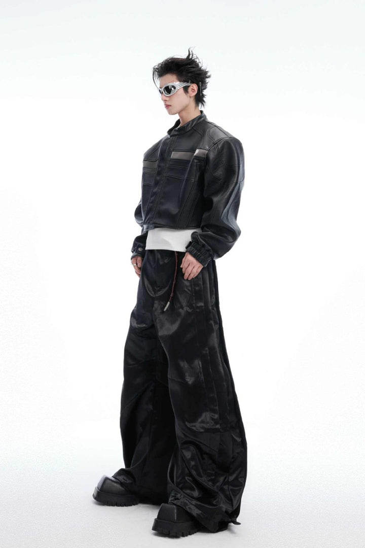 Deconstructed Patchwork Short Leather Jacket