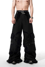 Heavy Deconstructed Ruched Wide-Leg Pants