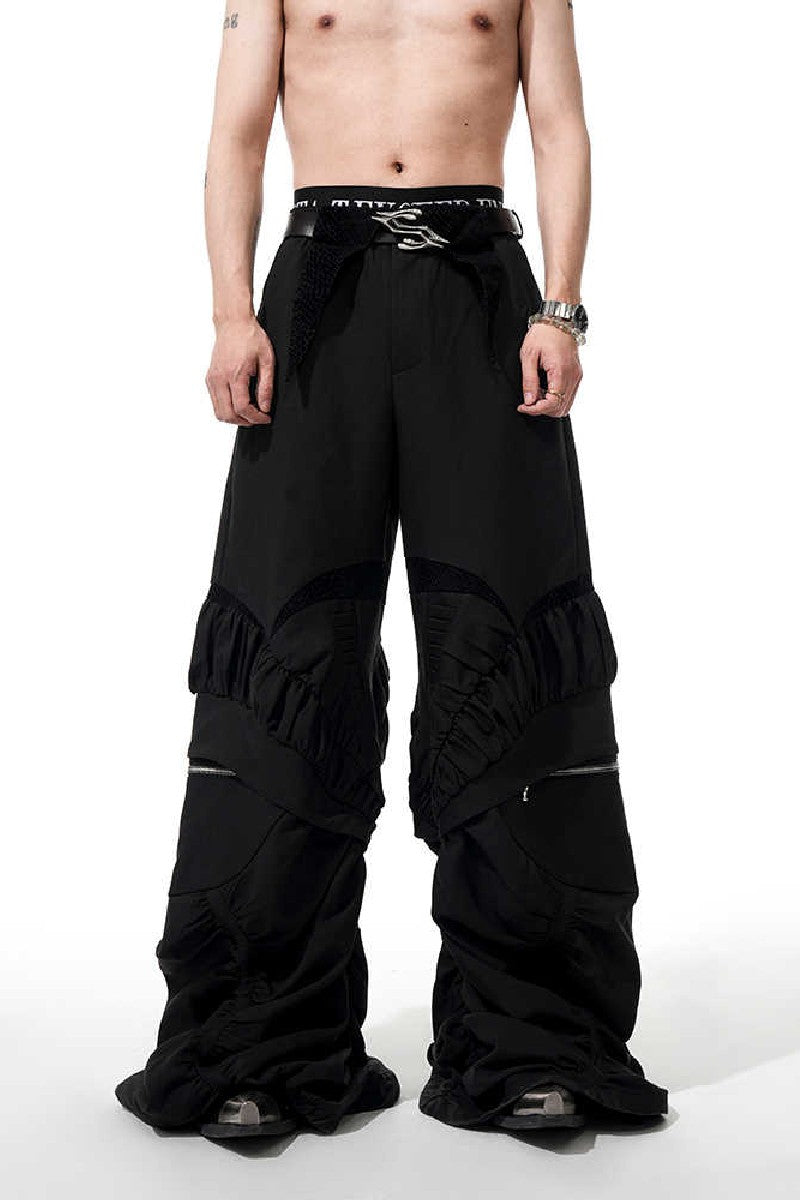 Heavy Deconstructed Ruched Wide-Leg Pants