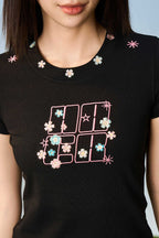 Floral Embroidered Logo Slim Tee