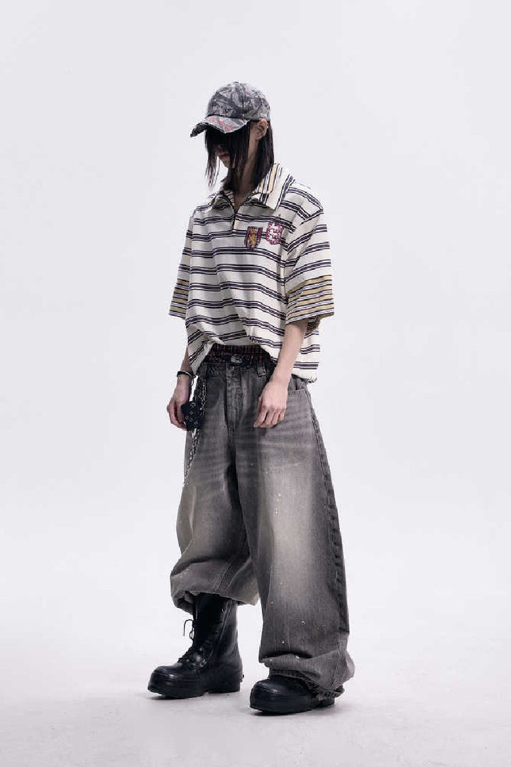 Striped Zip Polo Nylon Tee