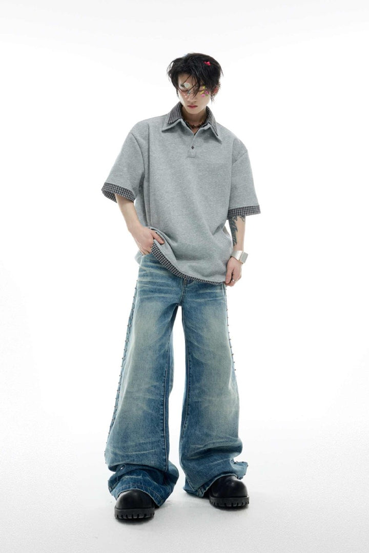 Distressed Creased Flare Denim
