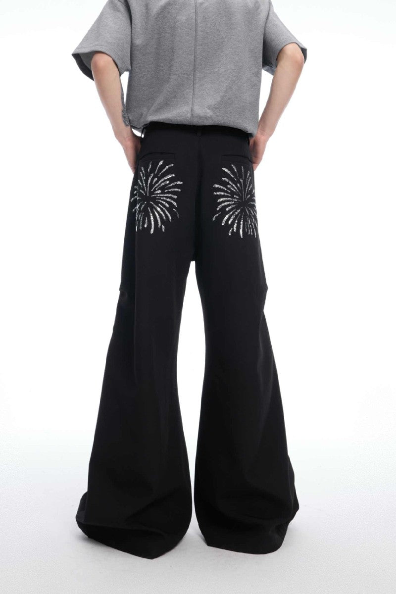Sequin Flame Metal Button Flare Pants