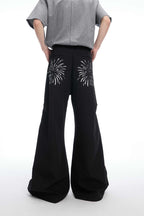 Sequin Flame Metal Button Flare Pants
