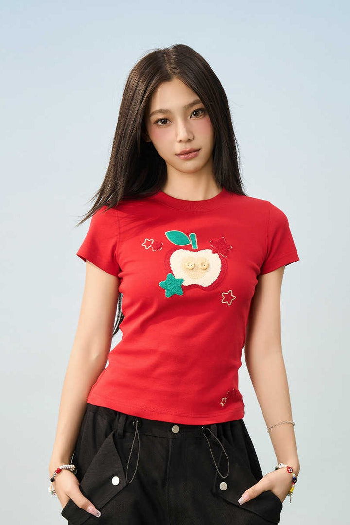 Plush Apple Embroidered Tee