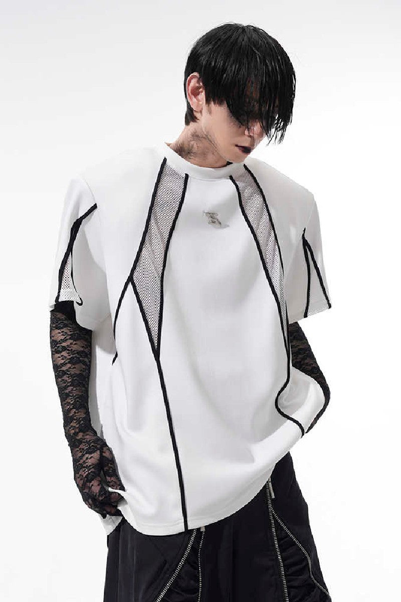 Mesh Panel Padded Shoulder Tee