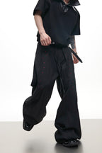 Rhinestone Embroidered Ribbon Trousers