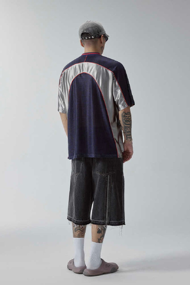 Mesh Panel Colorblock Jersey Tee
