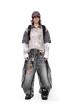 Frayed Snakeskin Patchwork Jeans