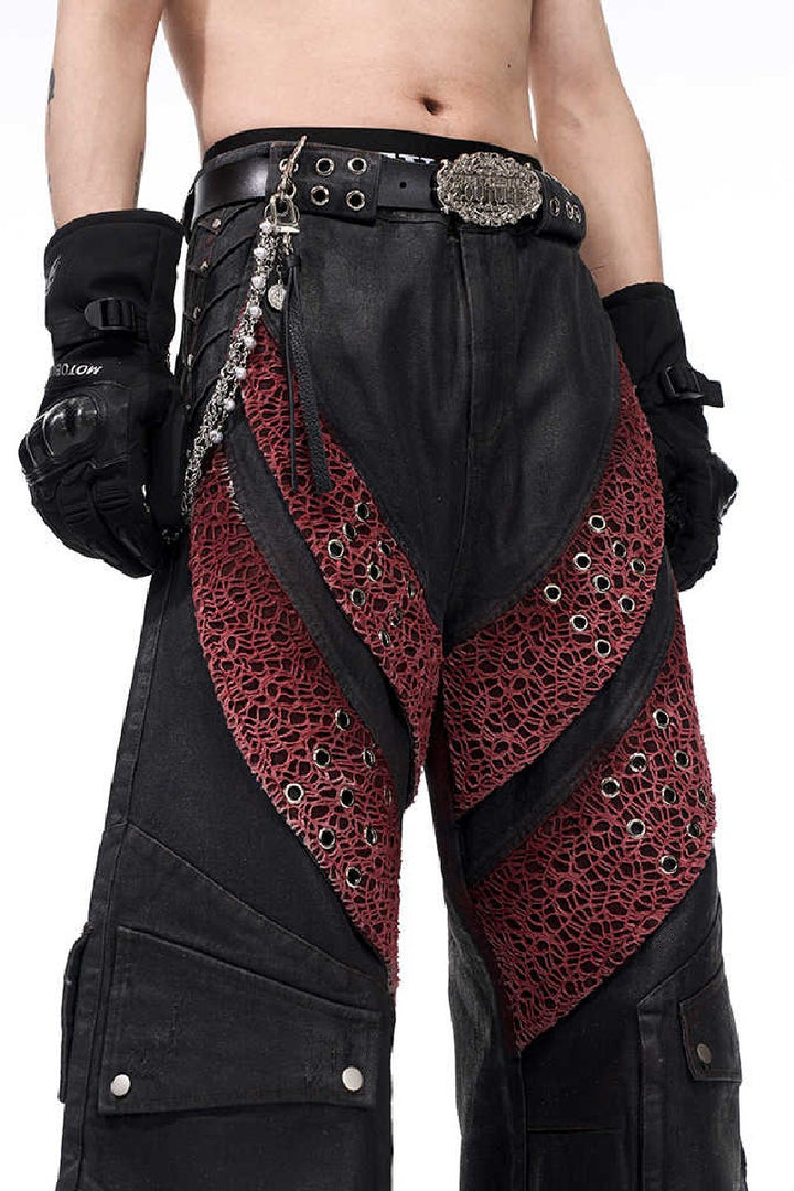 Waxed Mesh Panel Jeans