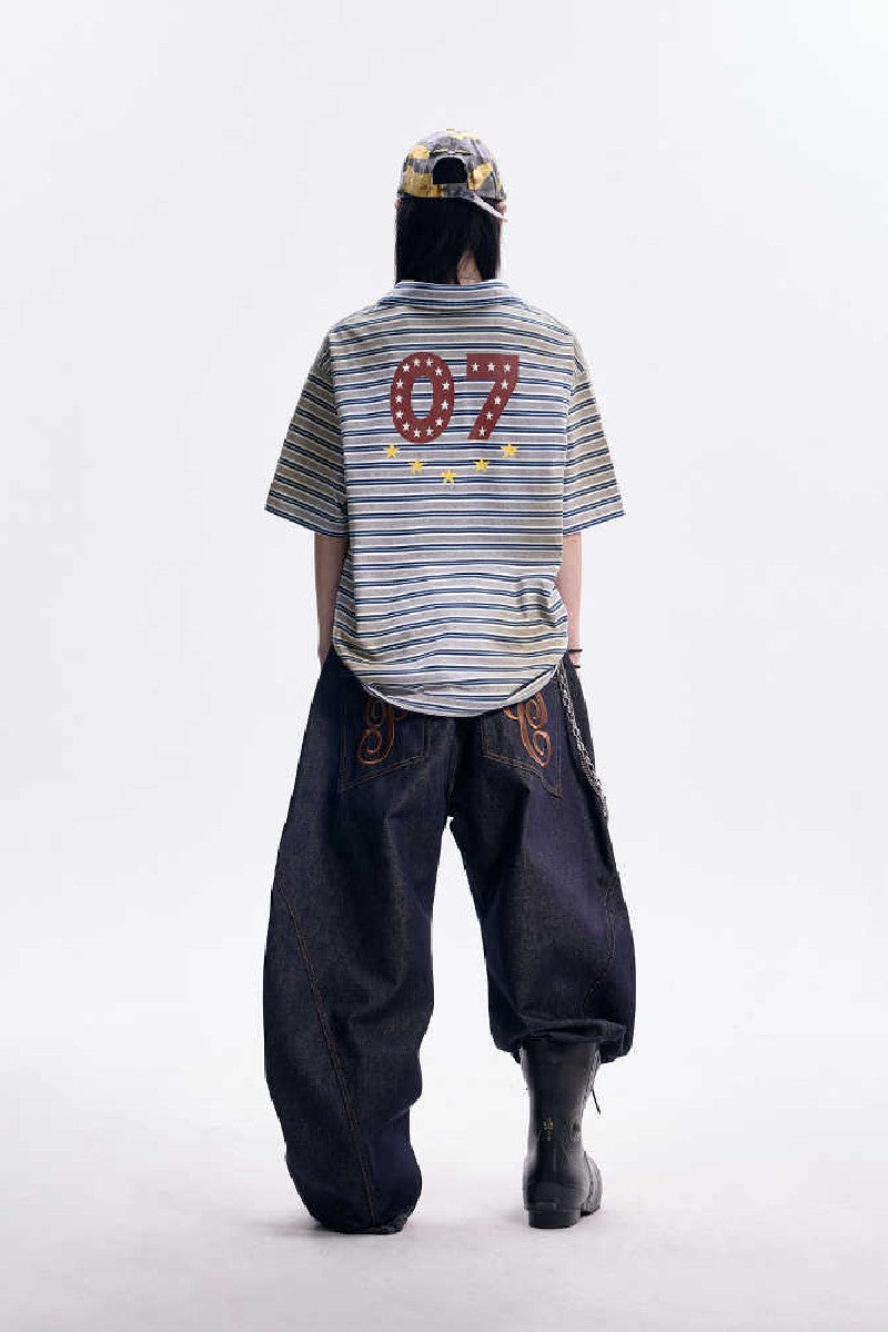 Distressed Stripe Button Polo Tee