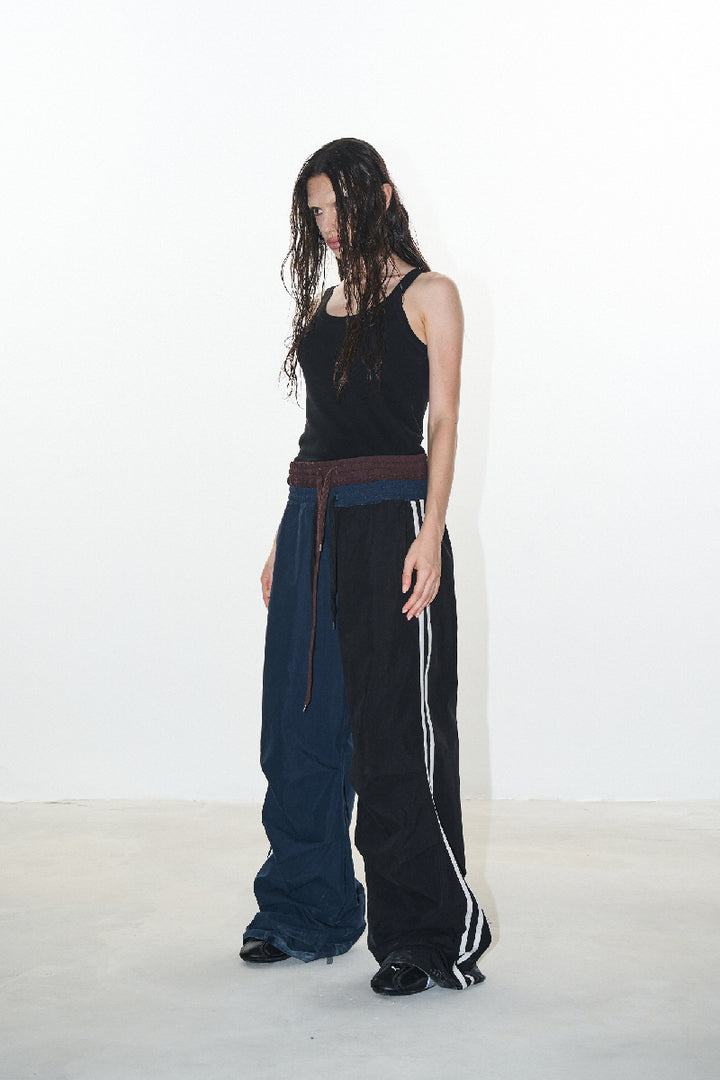 Dual-Waist Colorblock Layered Track Pants