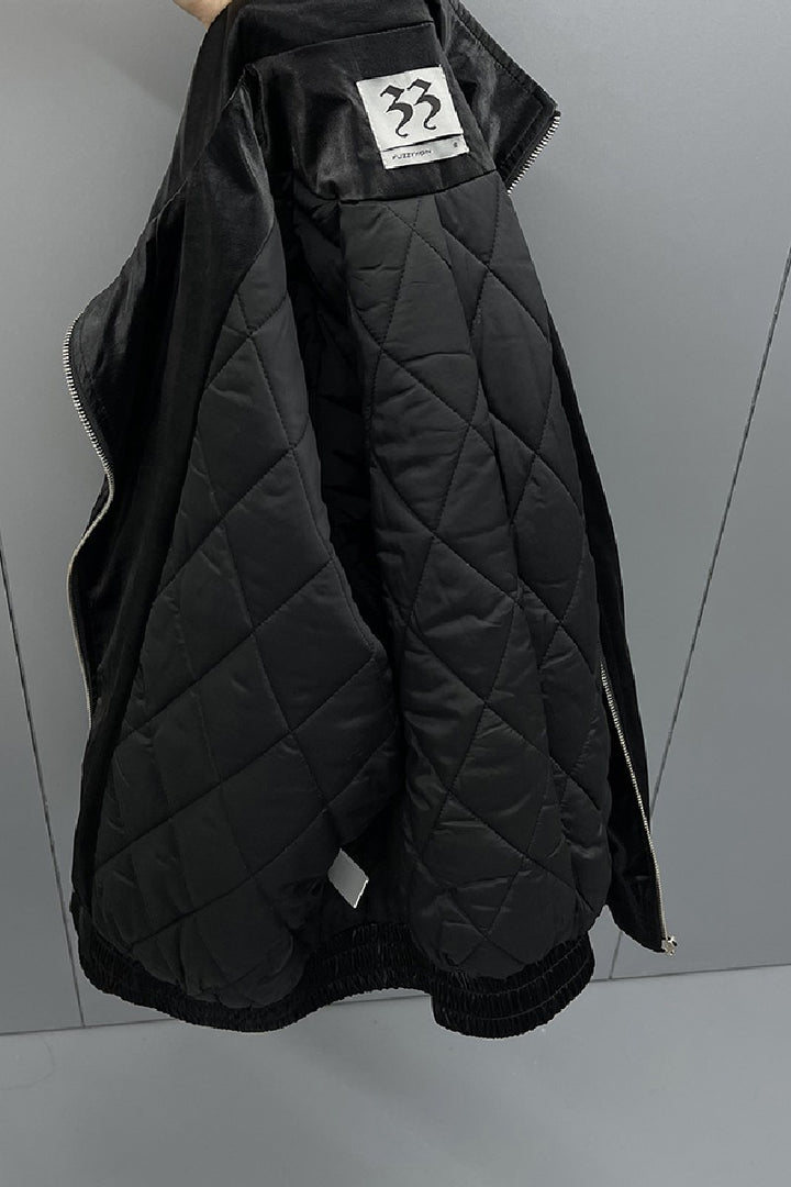Leather Padded Zip-Up Jacket