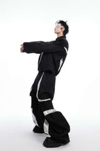 Deconstructed Contrast Stitch Wide-Leg Pants