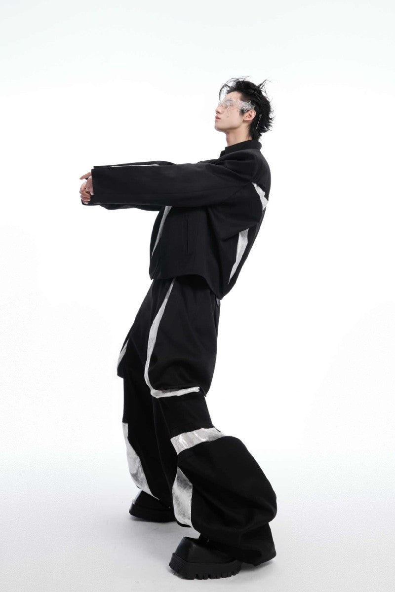 Deconstructed Contrast Stitch Wide-Leg Pants