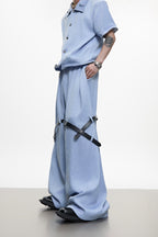 Textured Belted Suit Trousers