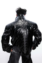Studded Embroidered Spine Leather Jacket