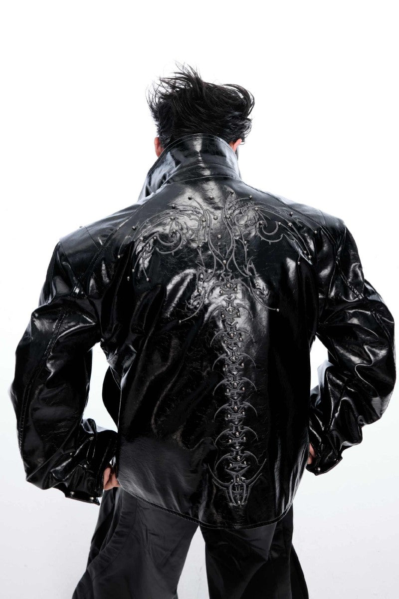 Studded Embroidered Spine Leather Jacket