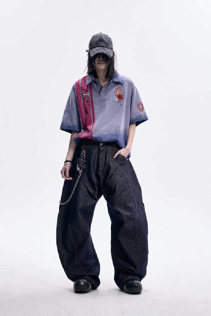 Contrast Stitch Wide Leg Jeans
