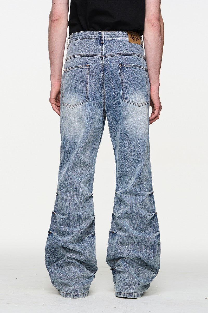 Washed Bamboo Pleat Misaligned Jeans