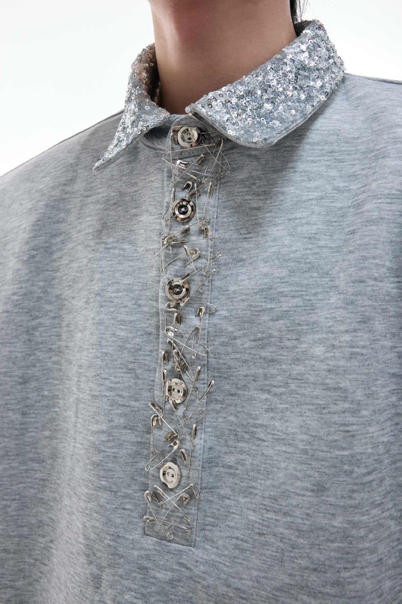 Sequin Safety Pin Polo Tee